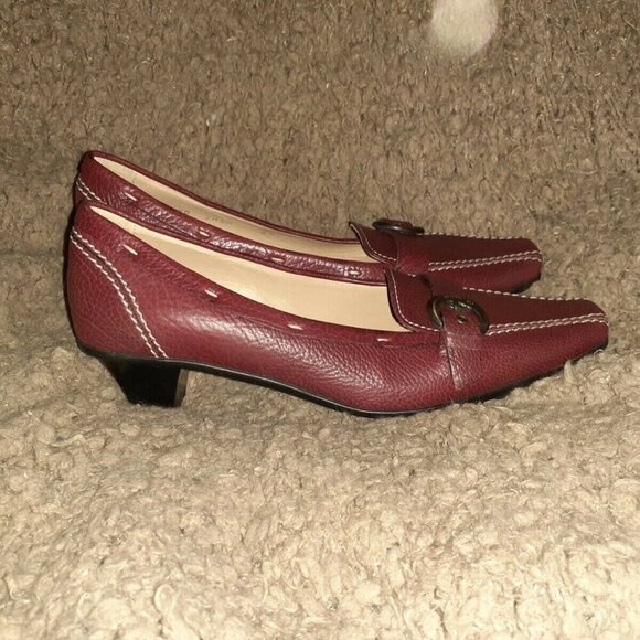 BRUNO MAGLI-Italy-Oxblood Leather-Moccasin Stitch Pumps-Driving-Sz 6.5-Near Mint - Picture 4 of 7